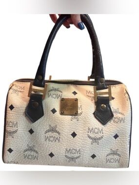 MCM White and Black Satchel